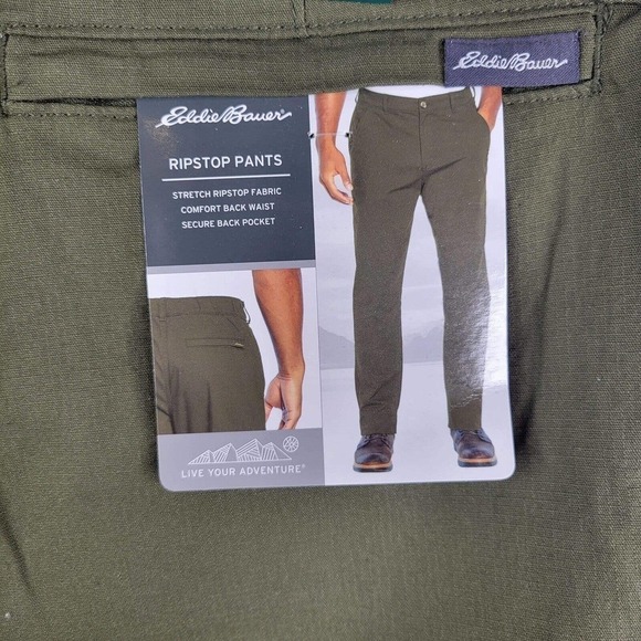 Eddie Bauer Men's Olive Green Ripstop Stretch Hiking Pants 40x32 NWT $70 - Picture 4 of 9